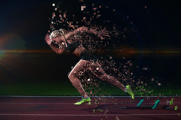 Image showing pixelated design of woman  sprinter leaving starting blocks