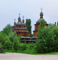 Image showing Ancient wooden church in open air museum, Kiev, Ukraine