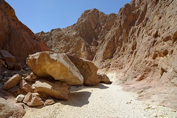 Image showing Scenic boulders in the desert canyon, Israel