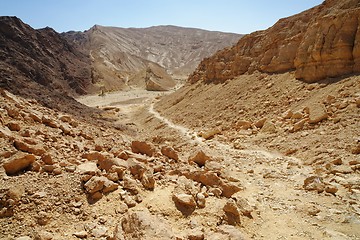 Image showing Scenic path descending into the desert valley, Israel