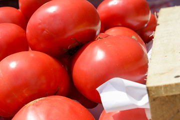 Image showing red tomatoes in wooden crates