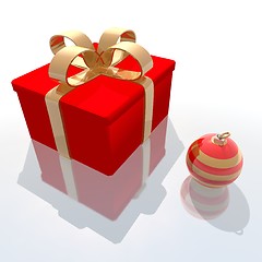 Image showing red gift and christmas ball