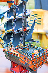 Image showing The model of a sailing vessel is photographed by a close up