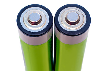 Image showing Two electric batteries on a white background.