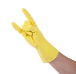 Image showing Hand in rubber gloves gesturing, close up