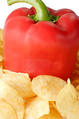 Image showing Red paprika with potato chips