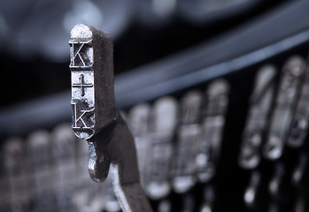 Image showing K hammer - old manual typewriter - cold blue filter