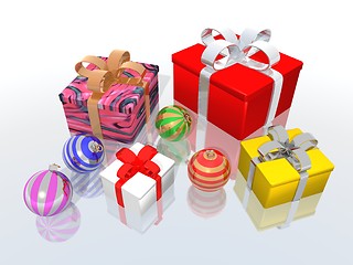 Image showing Christmas gifts and balls