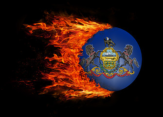 Image showing US state flag with a trail of fire - Pennsylvania