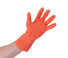 Image showing Latex glove for cleaning on hand