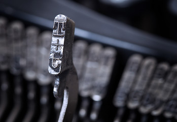 Image showing T hammer - old manual typewriter - cold blue filter