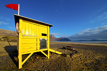 Image showing water lifeguard chair cabin red flag in spain  lanzarote  rock s