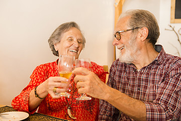 Image showing Old couple toasting 