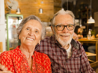 Image showing Old couple at the restaurant