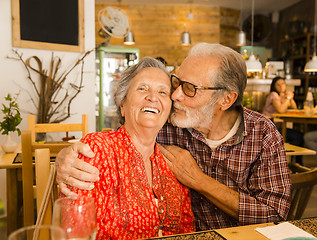 Image showing Old couple at the restaurant