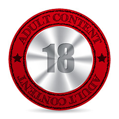 Image showing Red adult content badge with metallic 18 number