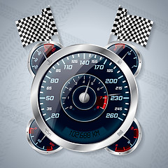 Image showing Speedometer with rev counter and race flags