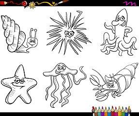 Image showing sea life animals cartoon coloring page