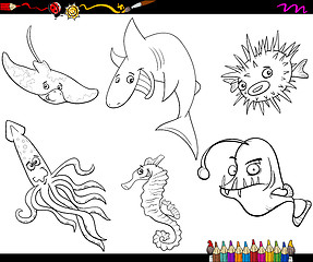 Image showing sea life cartoon coloring page