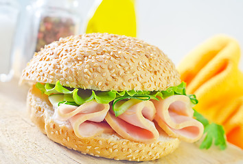 Image showing sandwich with ham and cucumber