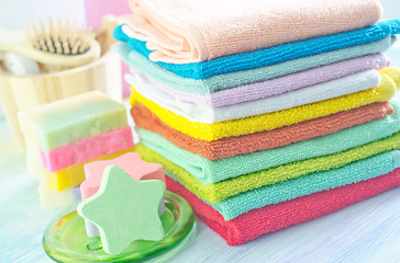 Image showing Assortment of soap and towels