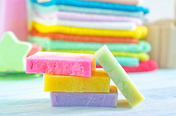 Image showing Assortment of soap and towels