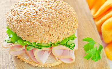 Image showing sandwich with ham and cucumber