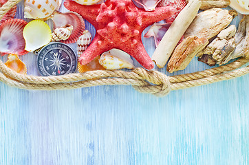 Image showing sea shells on blue background