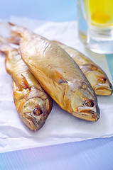 Image showing smoked fish with beer