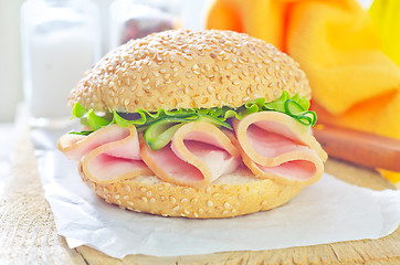 Image showing sandwich with ham and cucumber