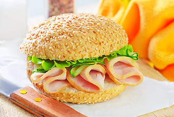 Image showing sandwich with ham and cucumber