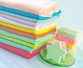 Image showing Assortment of soap and towels