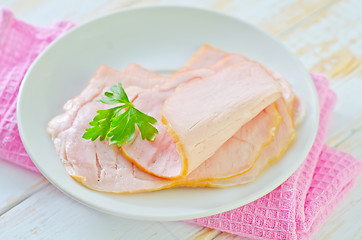 Image showing ham on plate