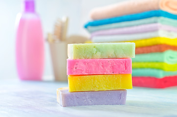 Image showing Assortment of soap and towels