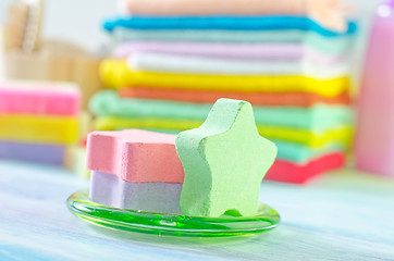 Image showing Assortment of soap and towels