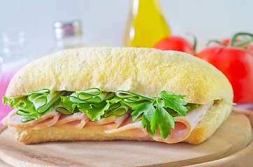 Image showing sandwich with ham and cucumber