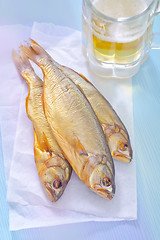 Image showing smoked fish with beer