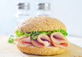 Image showing sandwich with ham and cucumber