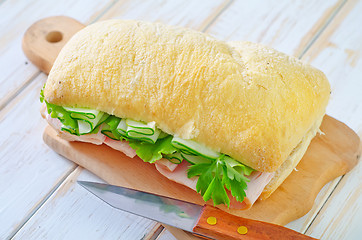 Image showing sandwich with ham and cucumber