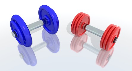 Image showing red and blue barbells