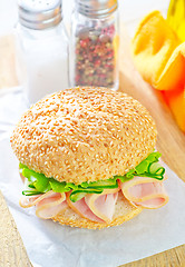 Image showing sandwich with ham and cucumber