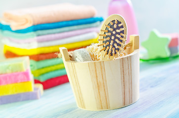 Image showing Assortment of soap and towels