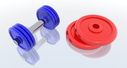 Image showing red and blue barbells