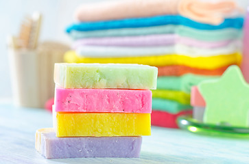 Image showing Assortment of soap and towels