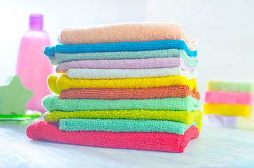 Image showing Assortment of soap and towels