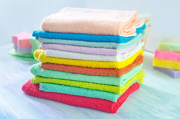 Image showing Assortment of soap and towels