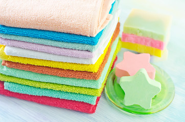 Image showing Assortment of soap and towels