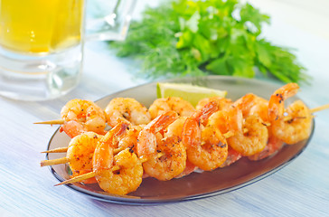 Image showing shrimps and beer