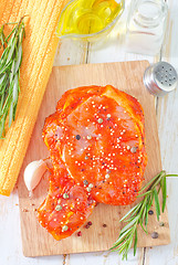 Image showing raw steak with aroma spices