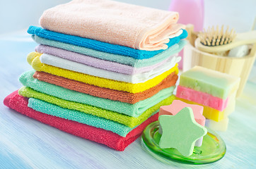 Image showing Assortment of soap and towels